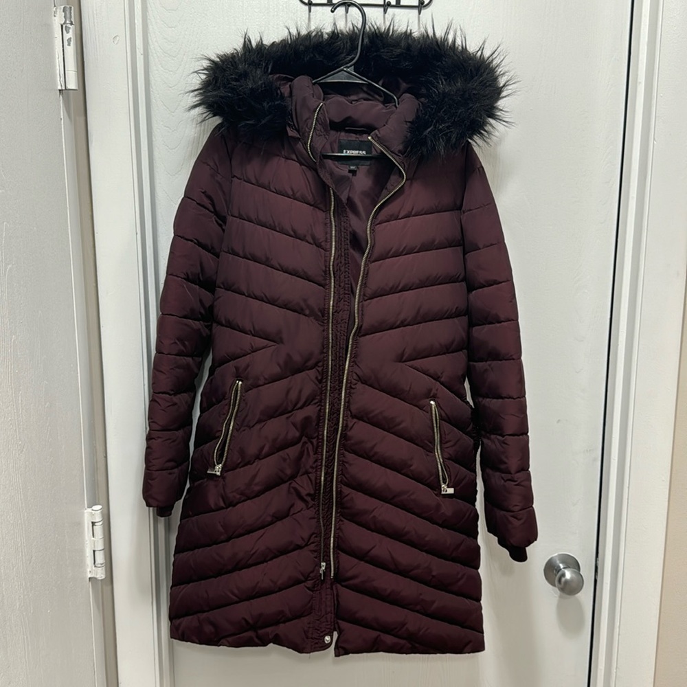 Express Puffer Jacket with Removable Black Fur (Faux) Hood